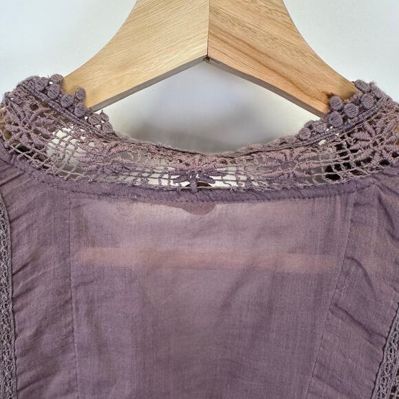 Free People Purple Button Front 3/4 Sleeve Lace Dress Womens Size Small Boho - Picture 6 of 16